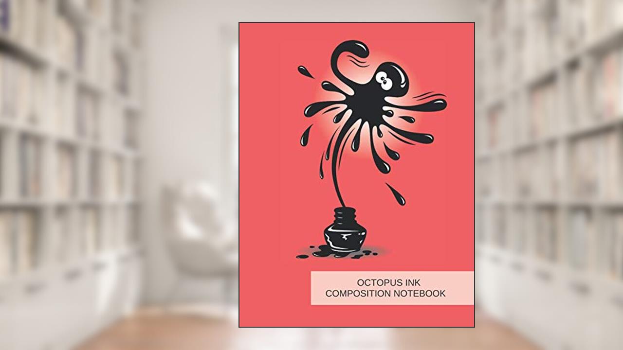Octopus Ink Composition Notebook: Black Octopus and Ink -Red 8.5" x 11" College ruled-Lined notepaper for students, teachers, writers, written by SunnyRain Publications