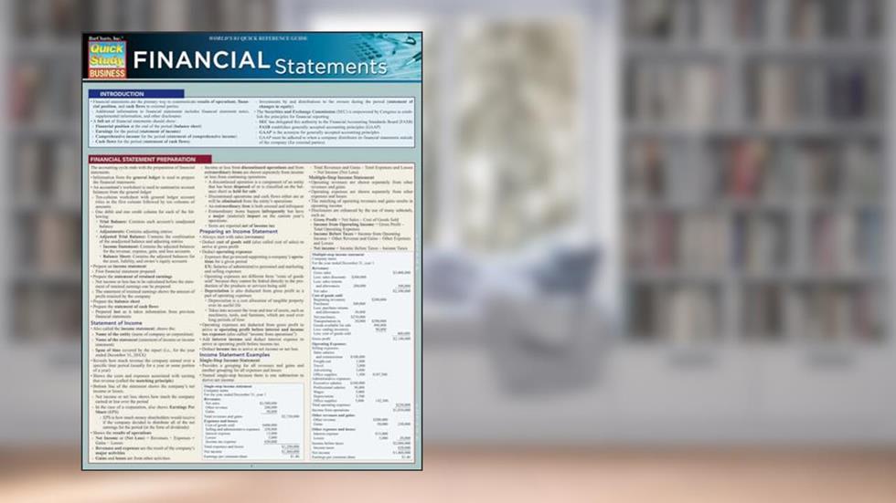 Financial Statements QuickStudy Laminated Reference Guide (QuickStudy Business), written by Michael Griffin MBA