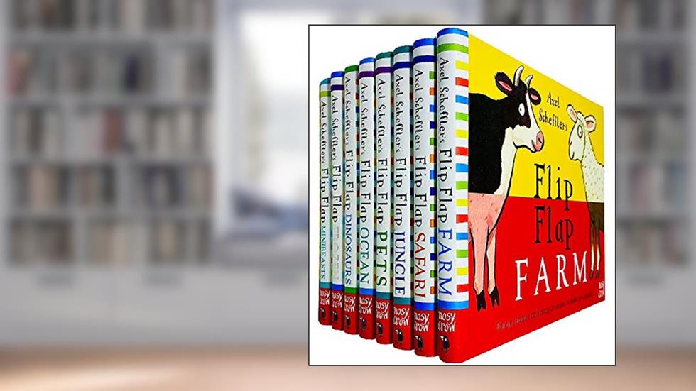 Axel Scheffler's Complete Flip Flap Series 8 Books Collection Set (Farm, Safari, Jungle, Pets, Ocean, Dinosaurs, Frozen & Minibeasts), written by Axel Scheffler