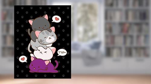 Cover from Kawaii Cat Notebook: Cute Asexual Pride Flag Kitty Pile Journal, 7.44 x 9.69 inches, 120 Page College Ruled Lined, written by Irene Koh Studio