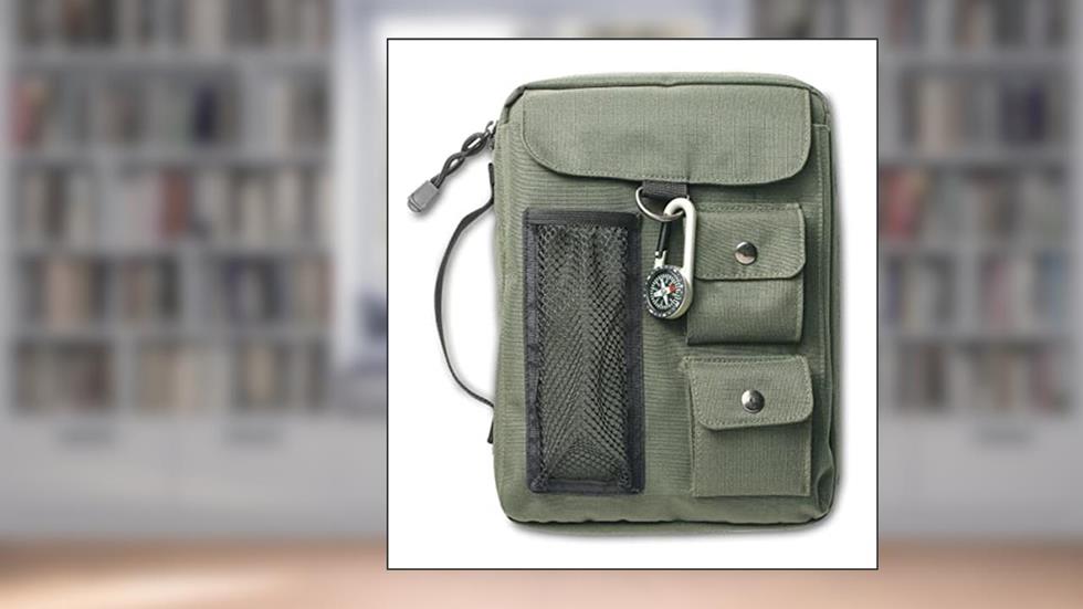 Compass Bible Cover, Zippered, with Handle, Nylon, Green, Large, written by Zondervan