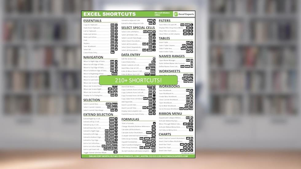 Microsoft Excel Laminated Two-Sided Keyboard Shortcut Guide - Windows Edition, written by Excel Experts