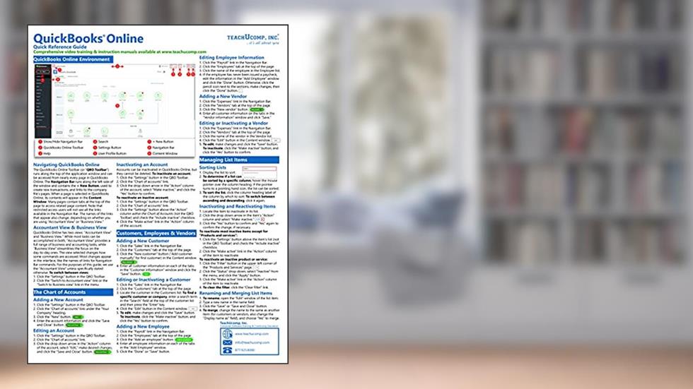 QuickBooks Online Quick Reference Training Card - Laminated Tutorial Guide Cheat Sheet (Instructions and Tips), written by TeachUcomp Inc