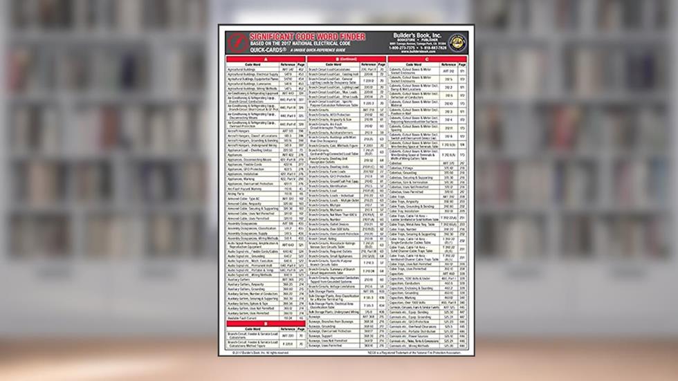 2017 NEC SIGNIFICANT CODE WORD FINDER BASED ON THE 2017 NEC Quick-Card, written by Builders Book Inc