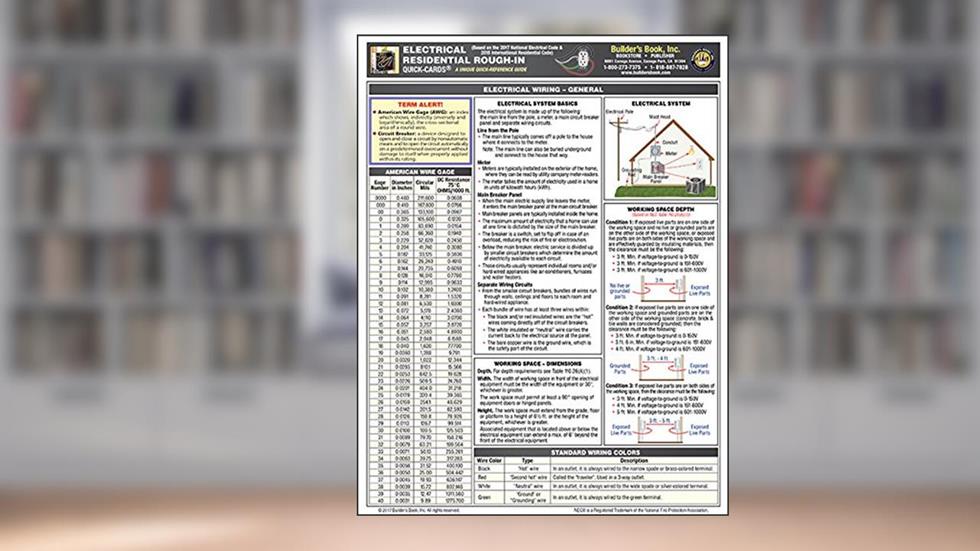 Electrical Residential Rough-In Quick-Card Based on the 2017 NEC and 2015 IRC, written by Builders Book Inc