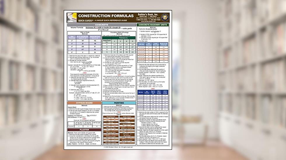 Construction Formulas Quick-Card, written by Builders Book; Inc.