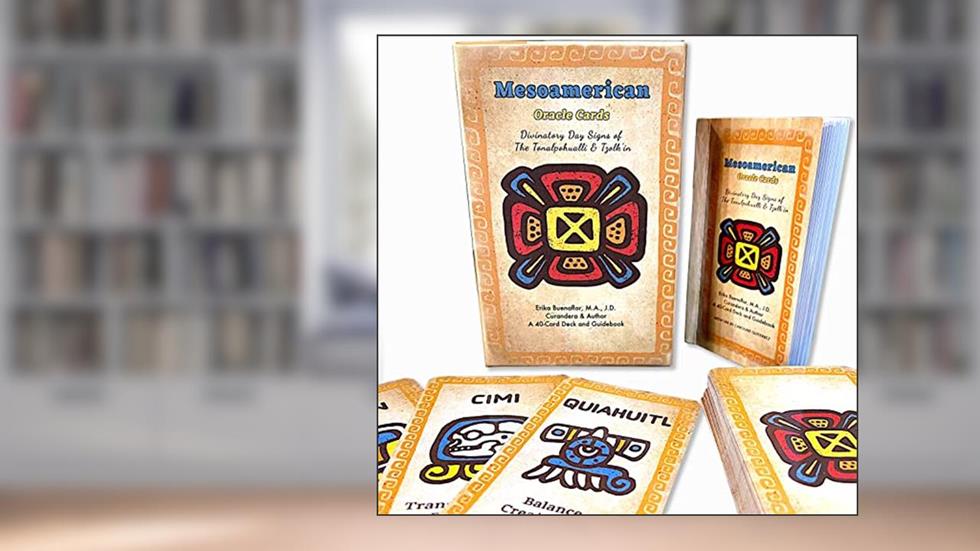 Mesoamerican Oracle Cards: 40-Card Divinatory Deck and Guidebook, written by Erika Buenaflor M.A. J.D.