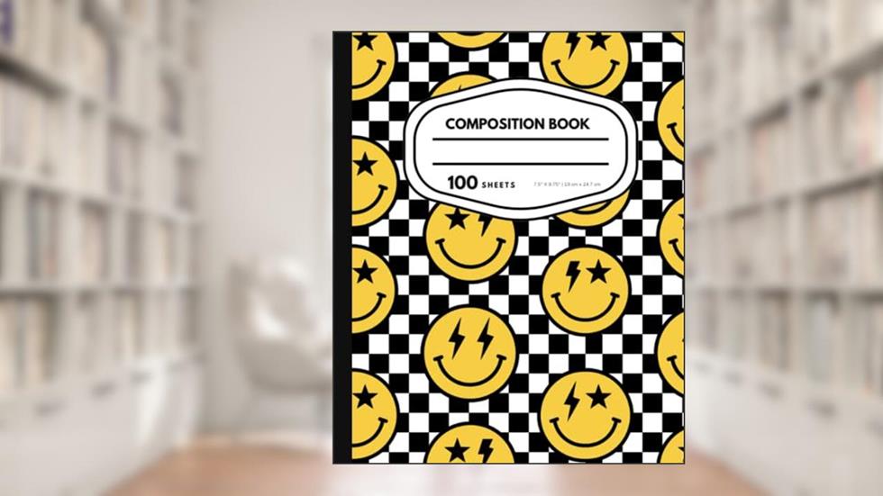 paperback Smiley Face Black and White Checkered Composition Notebook: 100 Wide Ruled Pages 7.5 X 9.25 Smiley Face Notebook Paperback, written by MN Publishing
