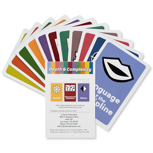 Read J Taylor Education Depth and Complexity Icon Magnets (11 Pieces, Plastic, Colorful, Minimalistic Educational Style), written by Bette Gould