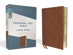 NIV, Personal Size Bible, Large Print, Leathersoft, Brown, Red Letter, Comfort Print, written by Zondervan