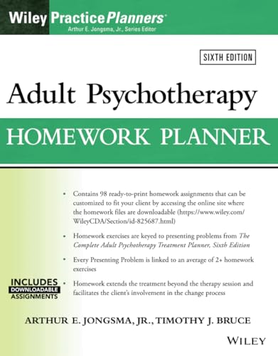 Read Adult Psychotherapy Homework Planner, 6th Edition (PracticePlanners), written by Arthur E. Jongsma Jr.; Timothy J. Bruce