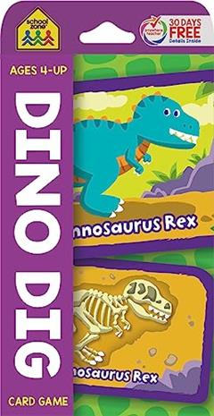 School Zone Dino Dig Card Game: 56 Game Cards, Preschool, Kindergarten, Dinosaurs, Dinosaur Names, Dino Cards, Counting, Matching, Vocabulary, Ages 4+, written by School Zone; Joan Hoffman