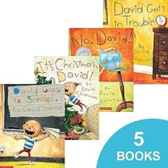 No, David! 5 Book Set (No, David!, Grow Up David!, It's Christmas, David!, David Gets Into Trouble, and David Goes to School), written by David Shannon