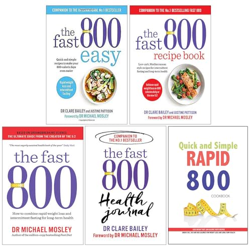Read The Fast 800 Easy, The Fast 800 Recipe Book, The Fast 800, The Fast 800 Health Journal 4 Books Collection Set, written by Justine Pattison; Michael Mosley