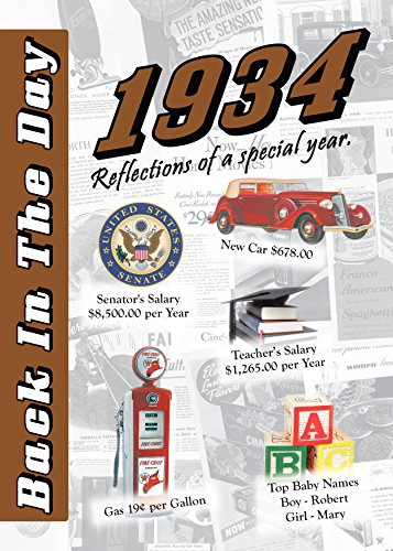 Read 1934 Back In The Day - 24-page Greeting Card / Booklet with Envelope (5 x 7 Size) - Great for Birthdays, Anniversaries, Reunions, Graduations, Client & Corporate Gifts, written by 3 Oak Publishing